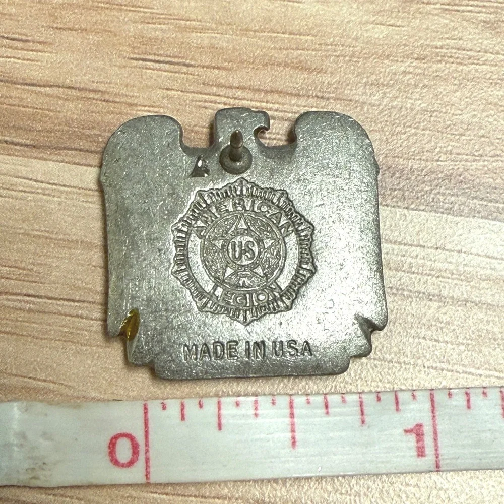 Vintage American Legion US Navy Lapel Pin Eagle Ship‎ Enamel Made in USA Silver
